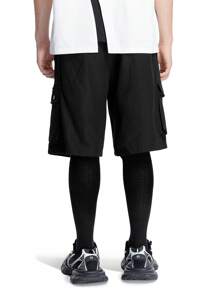 Manfinity VCAY Designer Men's Casual Cargo Shorts With Double-Layer Waist And Drawstrings - Black and White - View 2