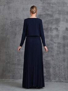 Women's Sleeveless Pleat Hem Chiffon Party Dress&Long  Sleeve Chiffon Cardigan