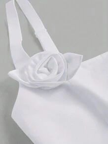 SHEIN MOD Áo hai dây satin trắng thanh lịch dành cho nữ, áo hai dây họa tiết hoa ba chiều có thể tháo rời, áo crop top màu trắng, áo ngực, áo, áo, áo mùa hè cho nữ, áo đồng quê, áo trắng, áo đi chơi - trắng - Xem 3