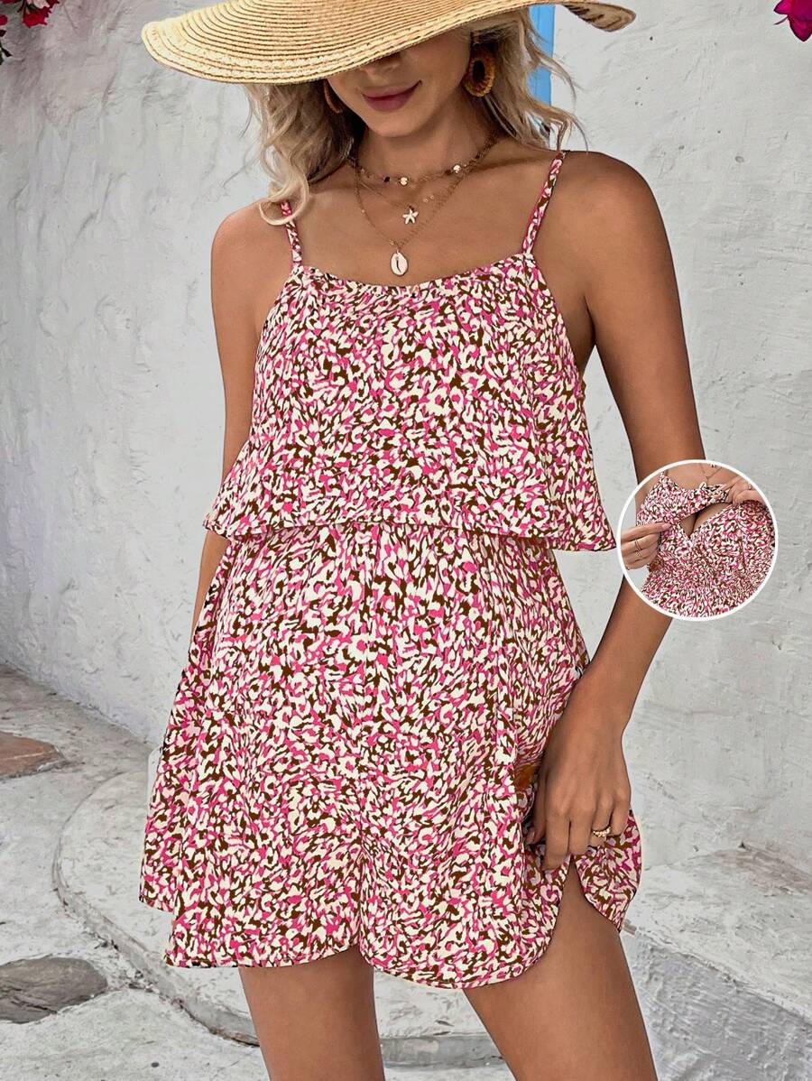 SHEIN Quần áo cho con bú in hình kỳ nghỉ thông thường Tank Top - Màu Hồng Tươi - Xem 1