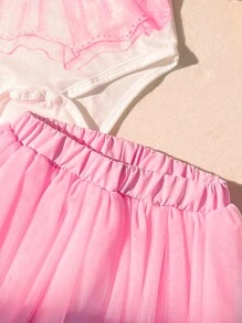 SHEIN 2pcs/Set Baby Girl Ballet Skirt With Printed Mesh Fabric, Elegant & Gorgeous, Soft & Comfortable, Suitable For Daily Wear And Leisure, Spring & Summer - Multicolor - View 3