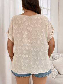 SHEIN LUNE Áo Sơ Mi Tay Ngắn Màu Trơn Đơn Giản Plus Size Cho Nữ - Màu be - Xem 2