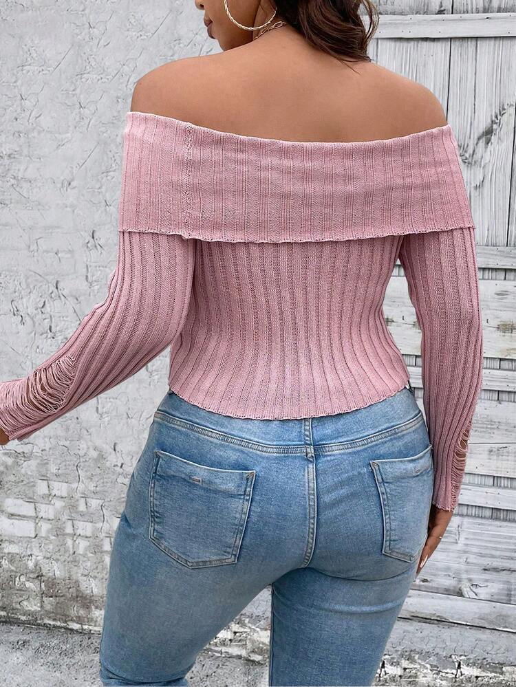 Plus Size Solid Color Off Shoulder Cut-Out Sweater Knit Pullover Fall Winter