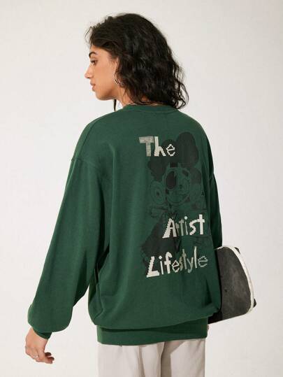 GAWX Sudadera holgada para mujeres con cuello redondo y estampado "Estilo de vida de un artista", 100% algodón, para vacaciones, vacaciones, primavera, festivales, entrenamiento, Ibiza, vestimenta occidental