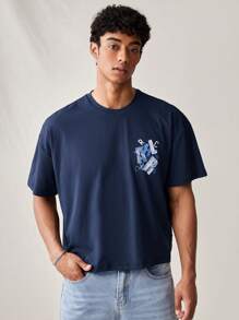 Manfinity VCAY Men's Summer Round Neck Letter Printed Short Sleeve Casual T-Shirt