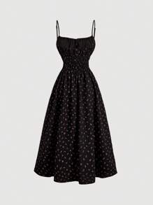 SHEIN MOD Printed Ruched Bust Tie Shoulder Vacation Cami Dress - Black - View 2
