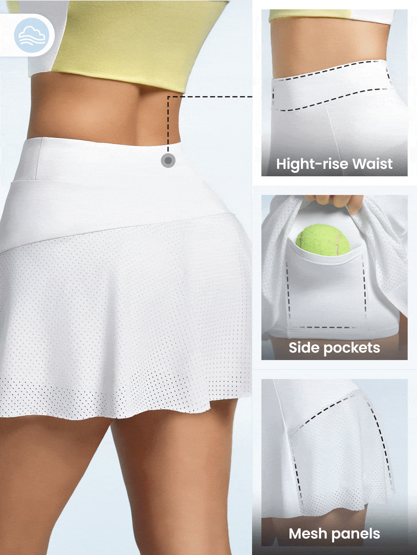 SHEIN Sports Váy mùa hè đơn giản màu trơn dành cho nữ, trang phục quần vợt nữ - trắng - Xem 2