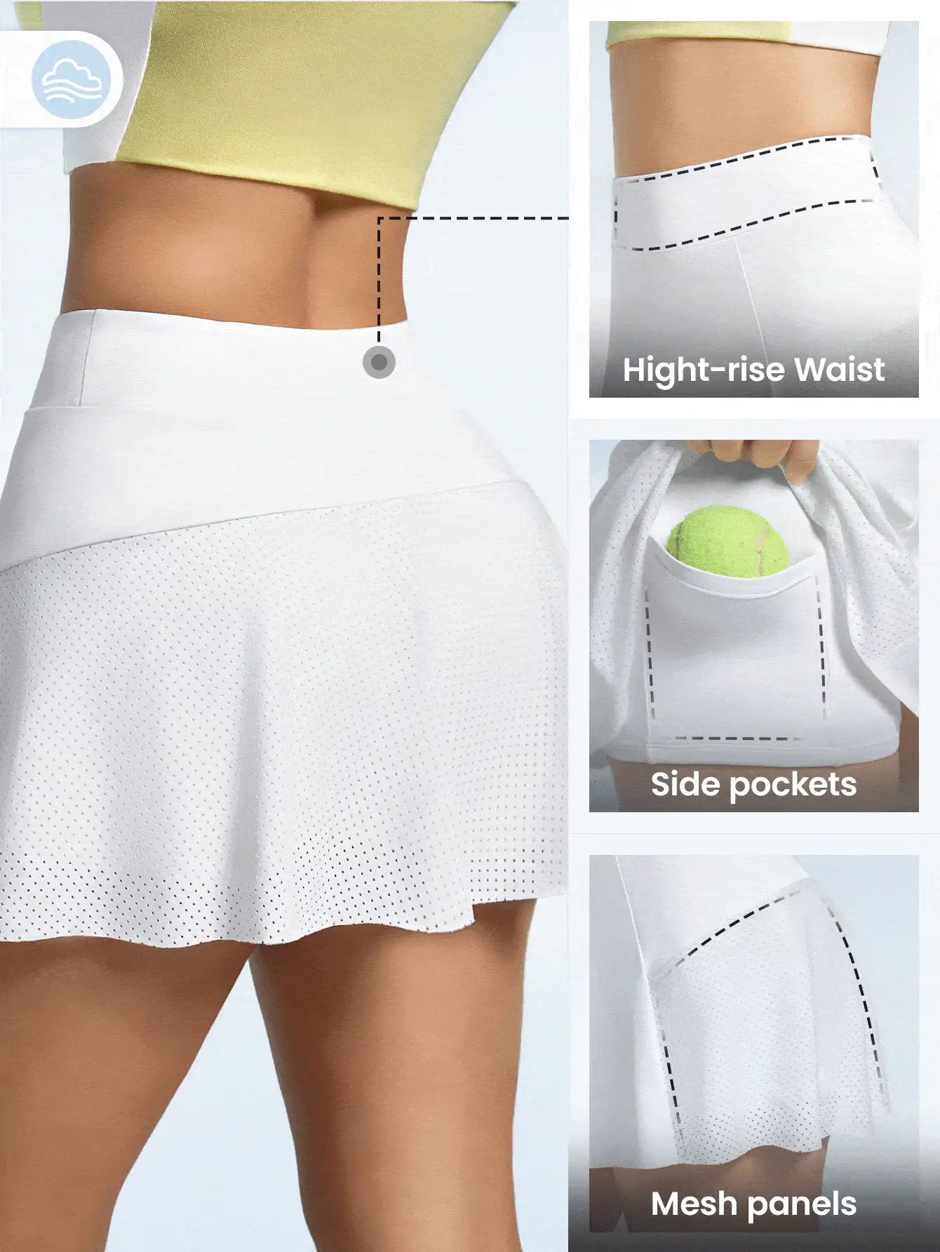 SHEIN Sports Váy mùa hè đơn giản màu trơn dành cho nữ, trang phục quần vợt nữ - trắng - Xem 2