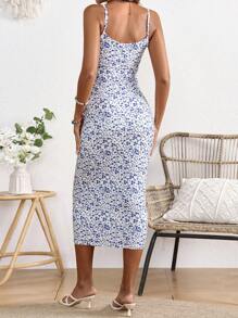 SHEIN Maternity Bodycon City Vacation Spaghetti Strap Dress - Blue and White - View 2