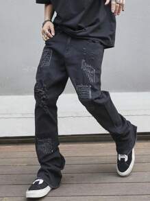 Manfinity EMRG Men's Slim Flared Jeans With Distressed Pockets And Ripped Design