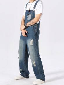Manfinity Hypemode Quần short denim rách thường ngày dành cho nam, mùa hè - Màu xanh lam - Xem 3