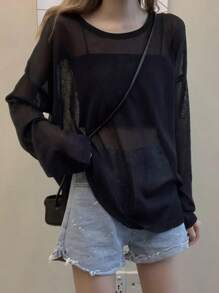 INAWLY 女士簡約日常長袖上衣 - 黑色 - 查看 1