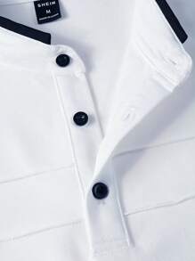 Manfinity Homme Camisa de polo de manga larga y con letras impresas para hombre, ideal para uso casual diario en primavera/verano