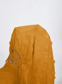 SHEIN VCAY Plus Cold Shoulder Guipure Lace Insert Split Thigh Summer Dress - Yellow - View 7