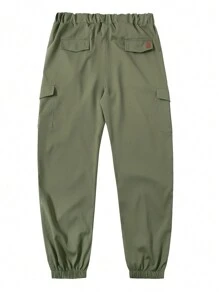 Manfinity Homme Pantalones casuales diarios de unicolor simple para hombres, para el otoño - Verde militar - Ver 3