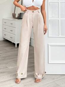 EURMUSE WOMEN BOTTOM BROWN CLASSIC PANT LEG DETAILS - Brown - View 8