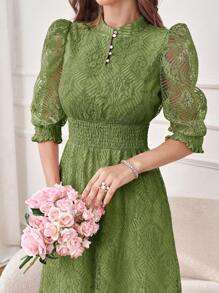 Modelyn 女士夏季休闲连衣裙短袖腰带长款女士装长款晚礼服 - 綠色 - 查看 7