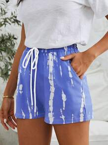 SHEIN LUNE Women's Tie-Dye Printed Casual Shorts For Vacation And Leisure