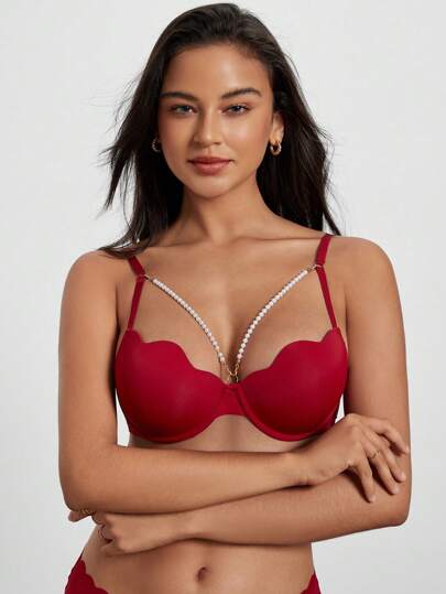 Women's Pearl Chain Decorated Bra Bridallingerie