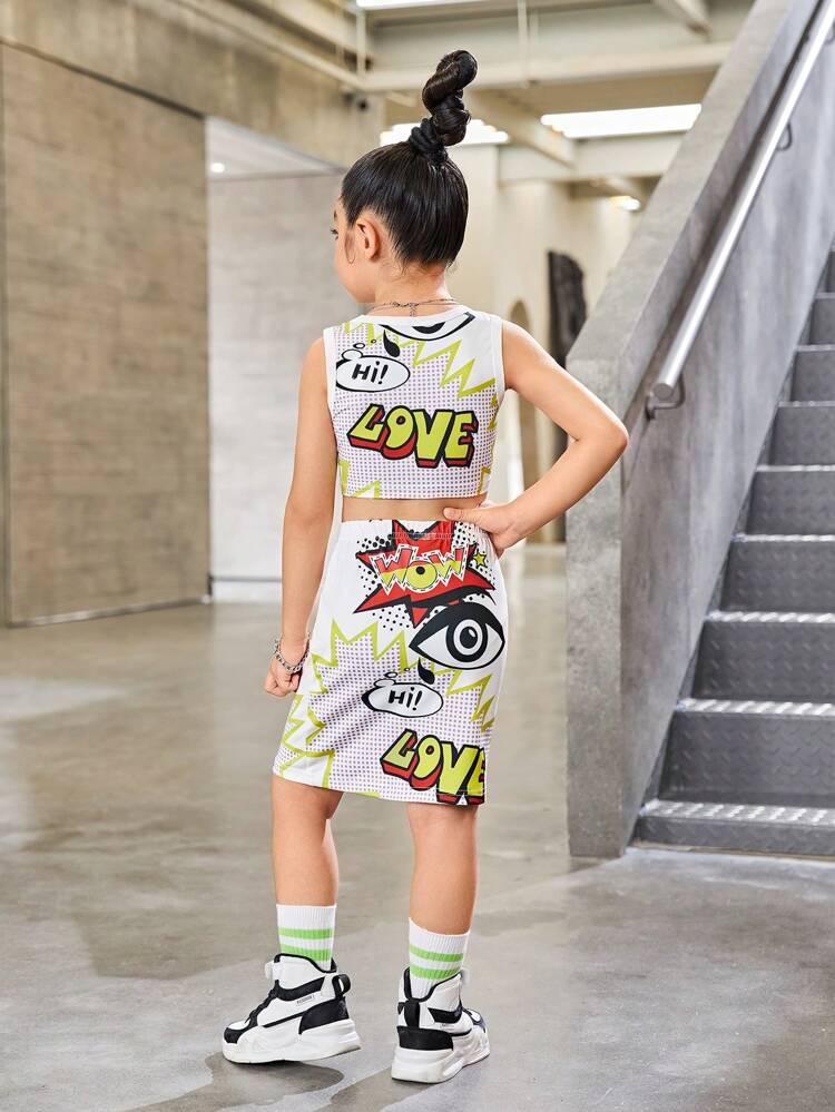 Girls' Knitted Printed Skirt Set, & Cool, 2pcs/Set