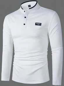 Manfinity Homme Camisa de polo de manga larga y con letras impresas para hombre, ideal para uso casual diario en primavera/verano