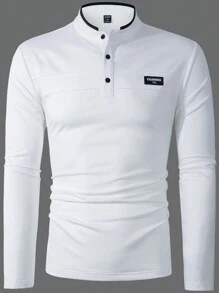 Manfinity Homme Camisa de polo de manga larga y con letras impresas para hombre, ideal para uso casual diario en primavera/verano