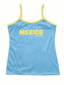 SHEIN EZwear Women's Sleeveless Cami Top With Letter Print, Color-Block And Embellishment Details, Summer - Blue - View 4