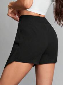 SHEIN Tall Solid Color Slit Hem Black Culottes Suitable For Going Out - Black - View 2