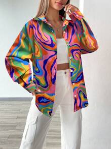 INAWLY Ladies' Casual Colorful Fluid Pattern Long Sleeve Shirt For Holiday - Multicolor - View 4