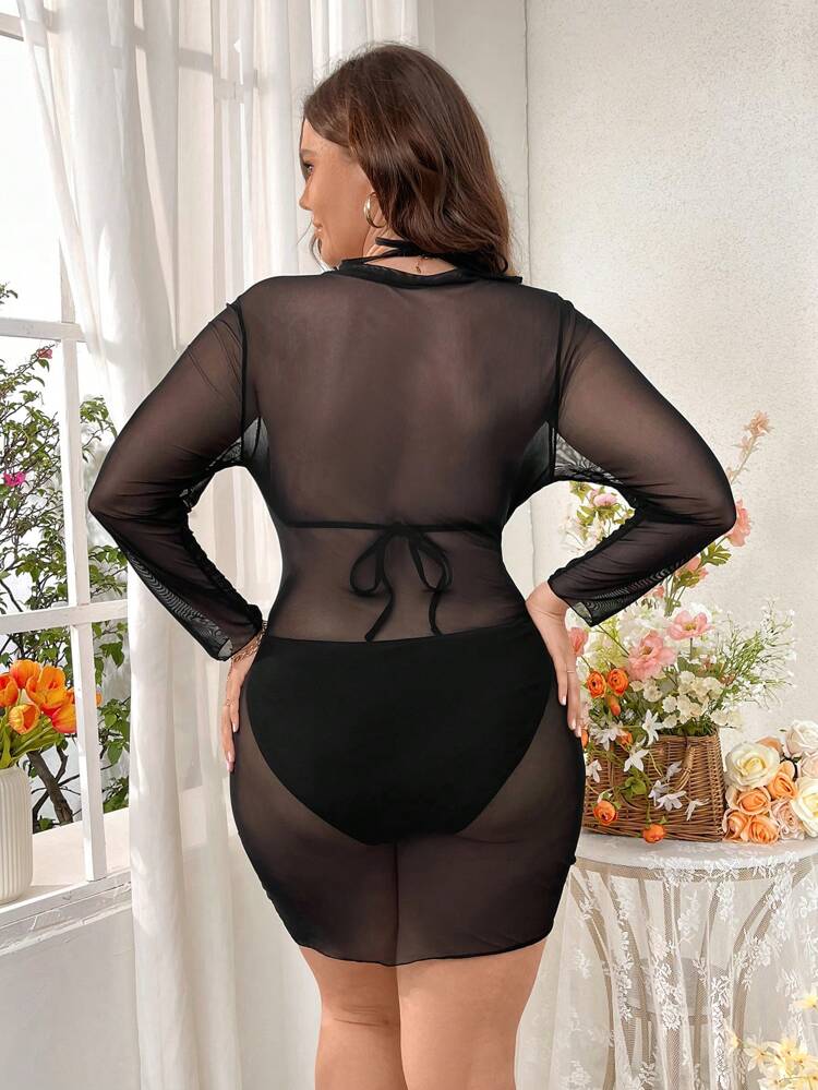 Plus Size Women's Fashionable Long Sleeve Vest Tankini Summer