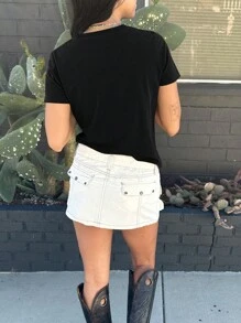 SHEIN EZwear Áo thun nữ Lá thư Giải trí - màu đen - Xem 2