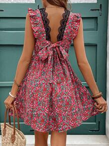SHEIN Frenchy Vestido diario simple para mujer con estampado aleatorio y lazo en la espalda - Multicolor - Ver 3