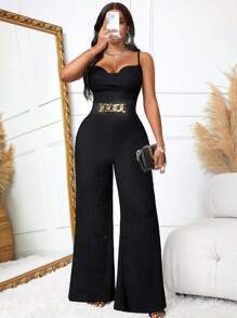 Mono de pierna ancha para mujer, sexy y vintage para verano, con cinturón metálico en la cintura y cintura fruncida
