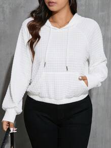 SHEIN Essnce Plus Size Hooded Loose Plaid Sweatshirt