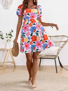 SHEIN Maternity Stylish Printed Loose Backless Vacation Dress - Multicolor - View 4
