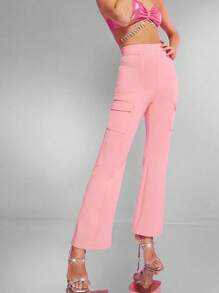 Hauture Flap Pocket Side Flare Leg Pants - Pink - View 1