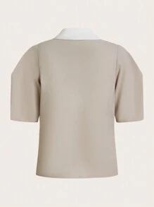 Lunelith SHEIN Lunessa Camisa de botones con cuello de color contrastante, de manga corta casual