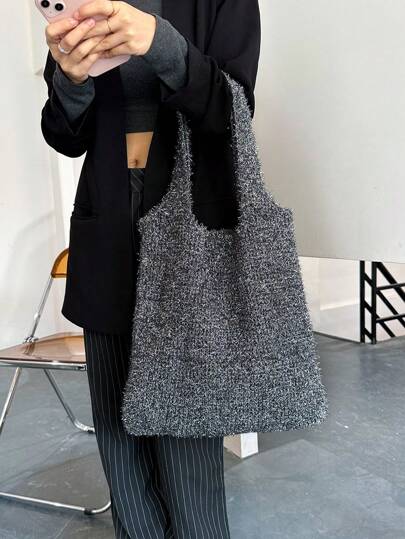 ENBEI 轻巧、便携、时尚、简约闪光细节钩针包闪光针织晚宴包女士闪亮手提包奢华女士手提包女士手拿包派对婚礼新娘伴娘包舞会优雅女士适合少女、女大学生、工作、商务、通勤、母亲节礼物、送给妈妈的礼物，