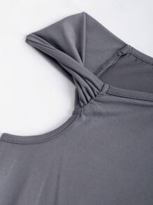 Sweetra 女士純色露肩收身連體衣，帶褶皺設計，夏季款 - 灰色 - 查看 5