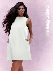 MISSGUIDED Music Festival Sleeveless Bow Tie Backless Straight Cut Mini Dress Cute Sundress