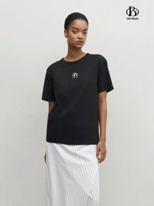 Blusa casual para oficina de mujer con cuello redondo, manga corta y estampado de letras, ropa de oficina de verano