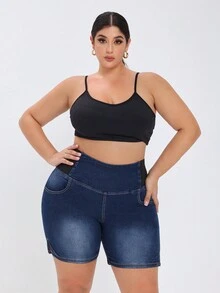 Flexra Plus Size Denim Shorts - Dark Wash - View 3