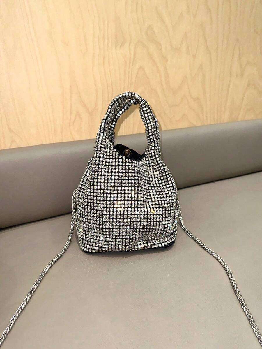 閃亮水晶手提包，手提肩背兩用手提包，鑲嵌鑽石手工錢包和手提包，豪華設計師晚禮服手提包錢包，配有鑽石和金屬裝飾