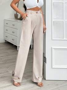 EURMUSE WOMEN BOTTOM BROWN CLASSIC PANT LEG DETAILS - Brown - View 7