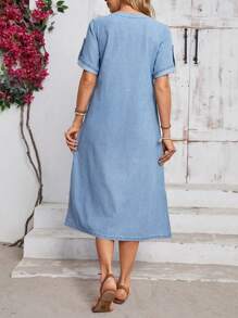 EMERY ROSE Women's Simple Solid Color Denim Dress For Daily Wear - Blue - View 2