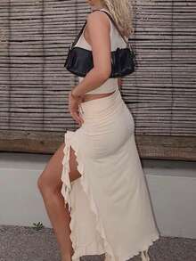 Nueva llegada Falda mini ajustado versátil de encaje de medusa - Blanco - Ver 2