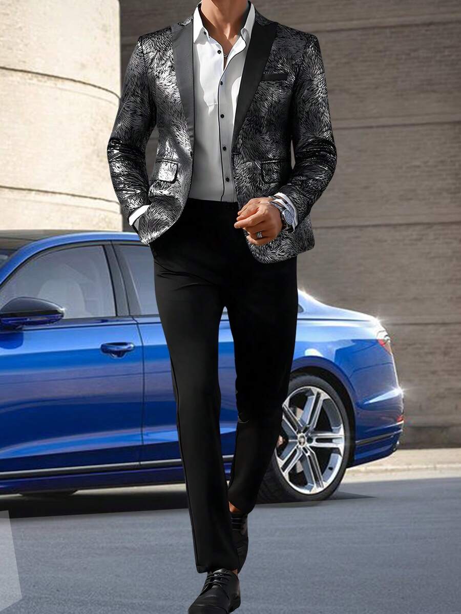 Manfinity AFTRDRK Hombres de cuello pico con botón Blazer & Pantalones de traje - Negro - Ver 1