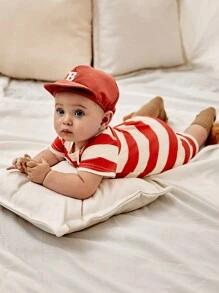 SHEIN 4 Bộ áo liền quần trang trí động vật thoải mái thông thường cho bé trai bao gồm mũ và tất - Gỗ đỏ - Xem 5