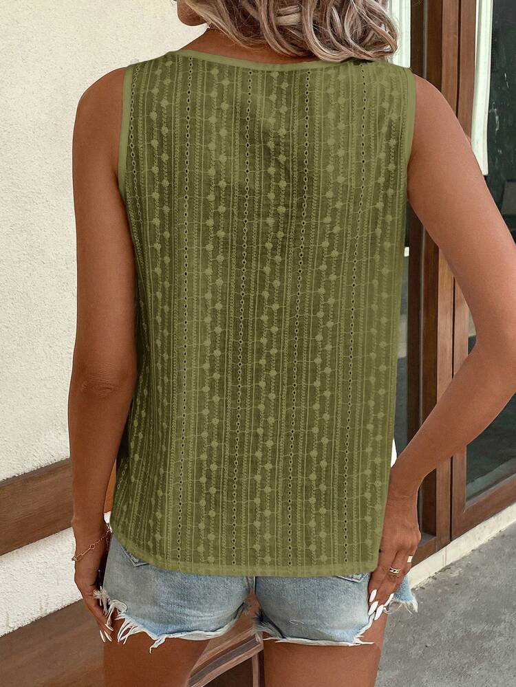 Holiday Leisure Solid Color Lace Spliced Sleeveless Shirt