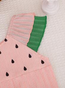 Ensemble de haut à volants à blocs de couleurs et de pantalon à volants imprimés pour bébés filles - Rose bonbon - Voir 4